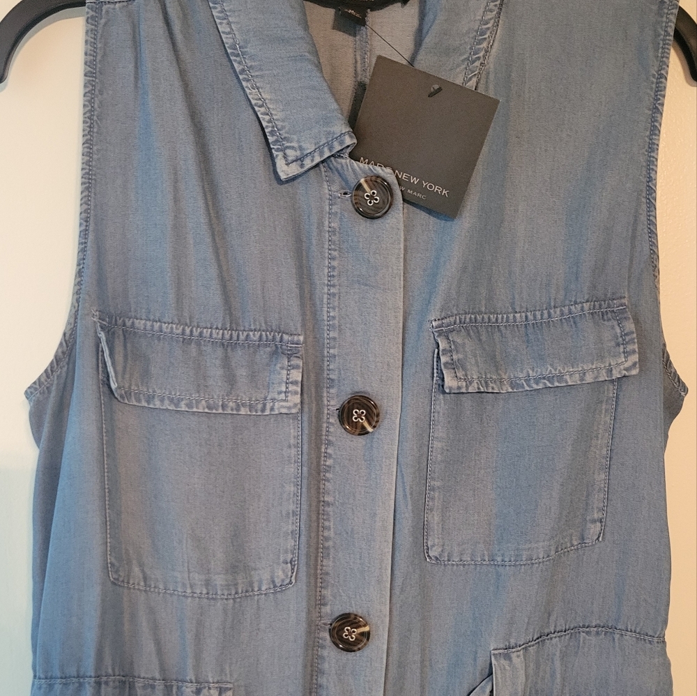 NWT! Marc New York Tencel Chambray Denim Sleeveless Tie Waist Dress - Picture 8 of 12